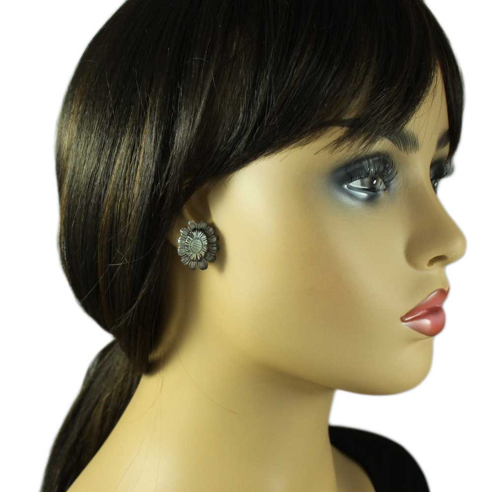 Brown Genuine Shell Sunflower Clip Earring - SLE060C - Lilylin Designs
