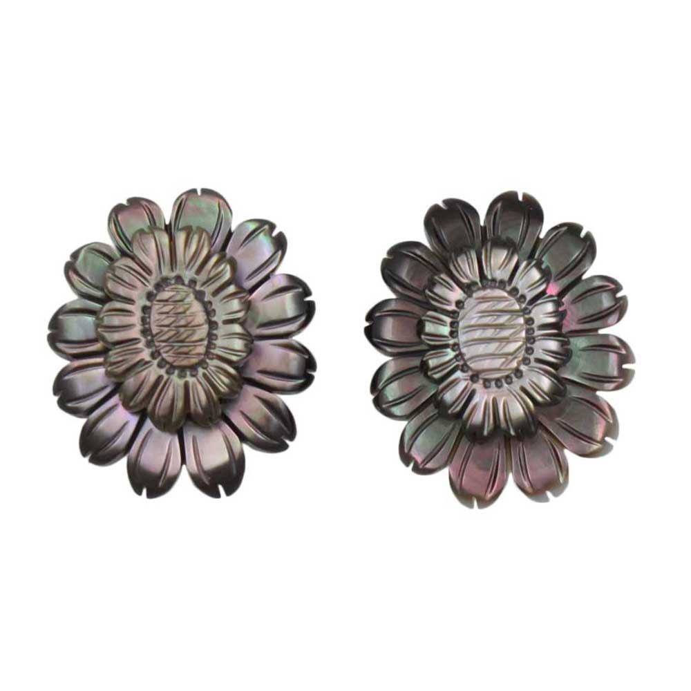 Brown Genuine Shell Sunflower Clip Earring - SLE060C - Lilylin Designs
