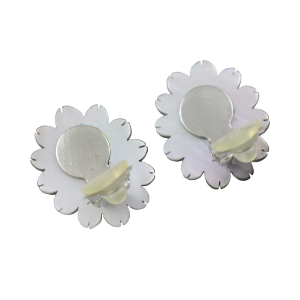 Brown Genuine Shell Sunflower Clip Earring - SLE060C - Lilylin Designs