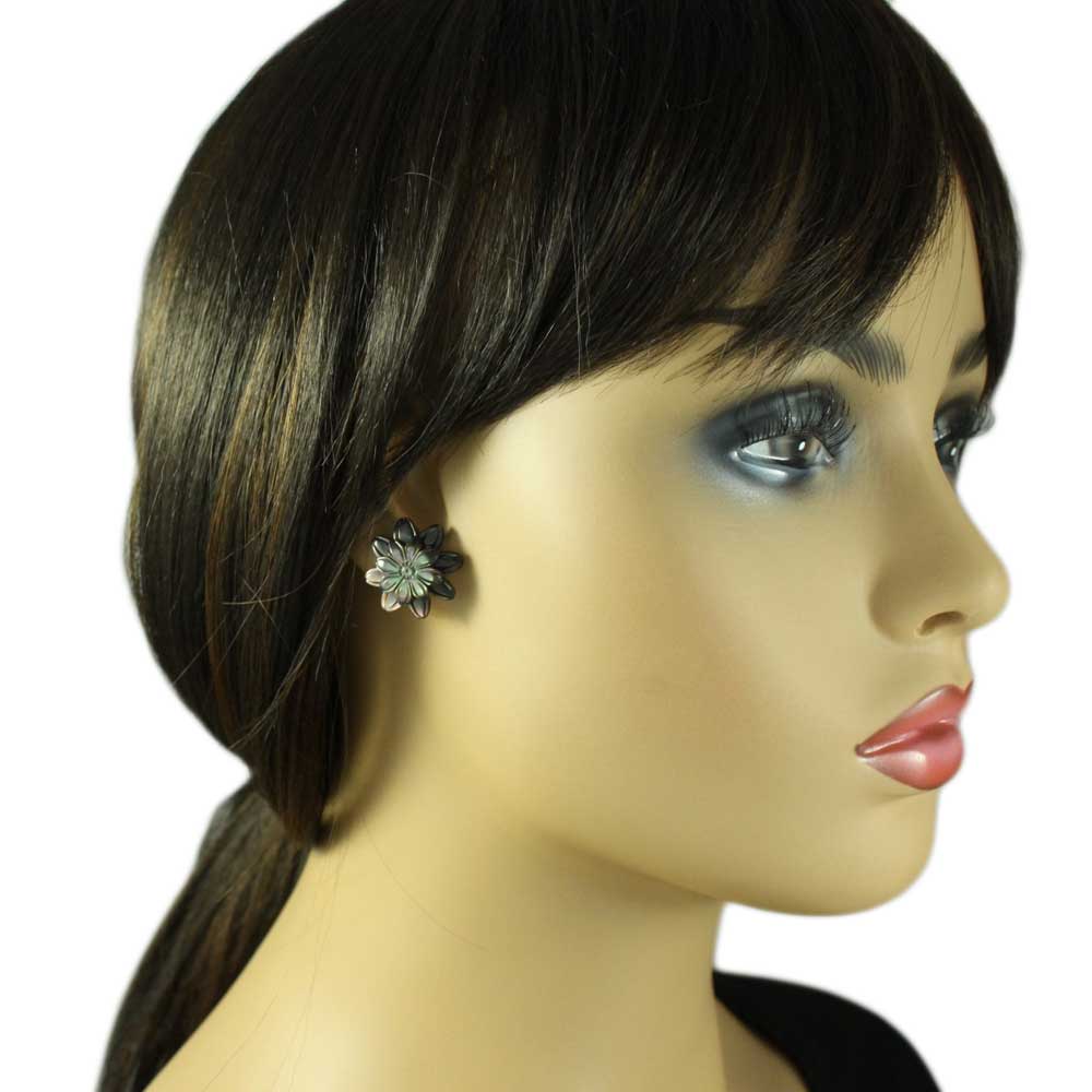 Dark Brown Shell Flower Clip Earring - SLE062C - Lilylin Designs