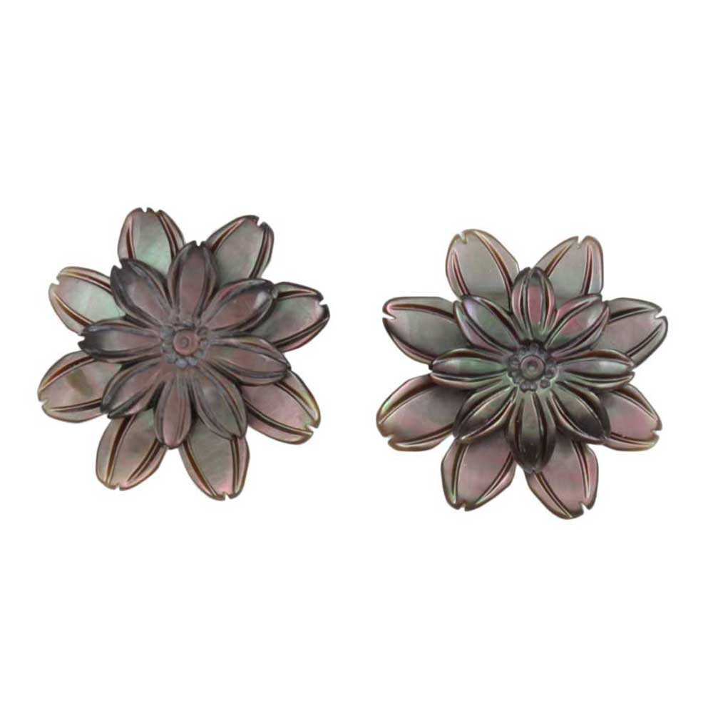 Dark Brown Shell Flower Clip Earring - SLE062C - Lilylin Designs