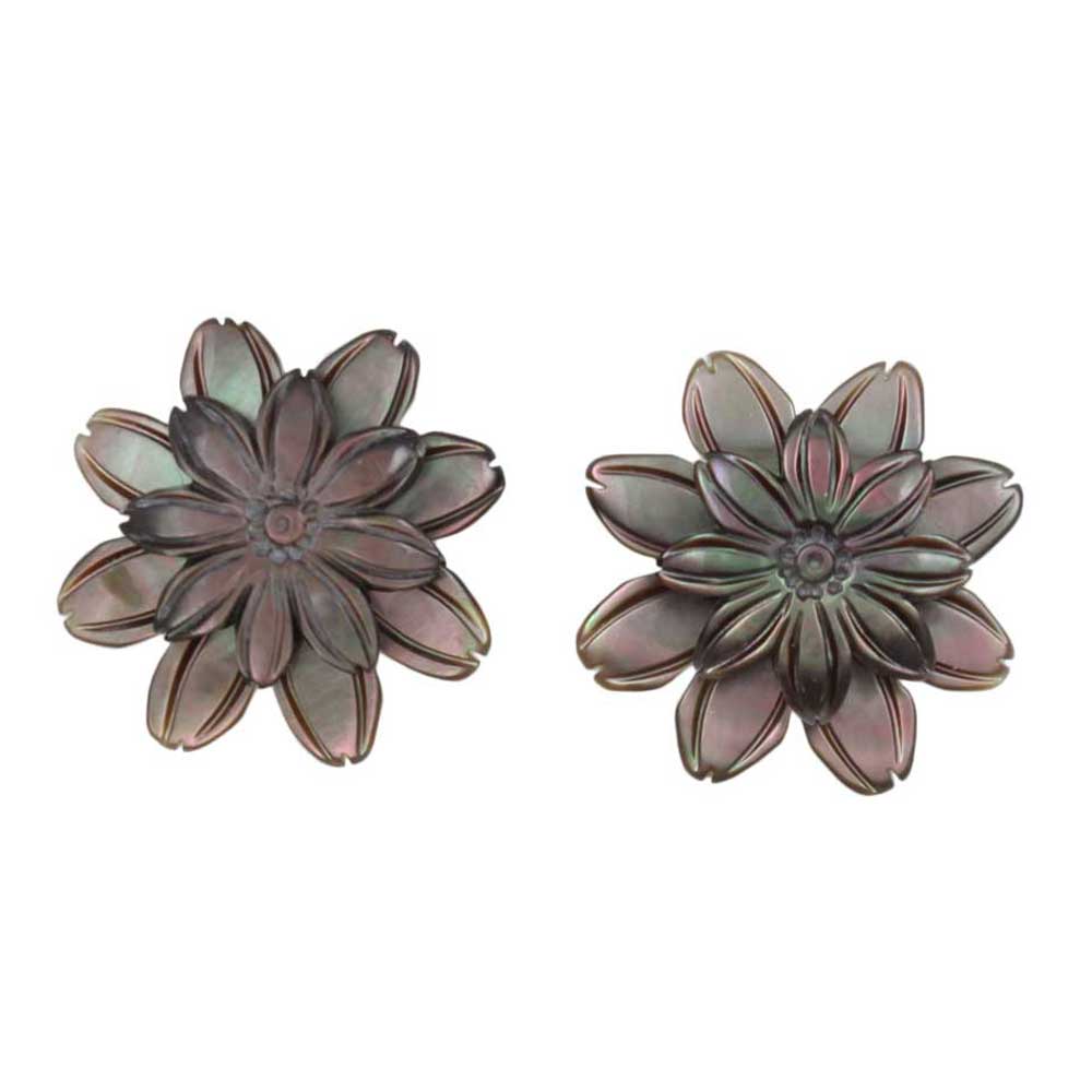 Lilylin Designs Dark Brown Shell Flower Clip Earring
