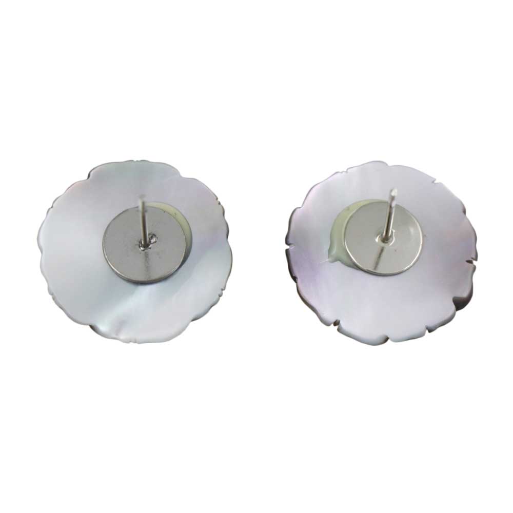 Brown Genuine Shell Engraved Rose Pierced Earring - SLP061E - Lilylin Designs