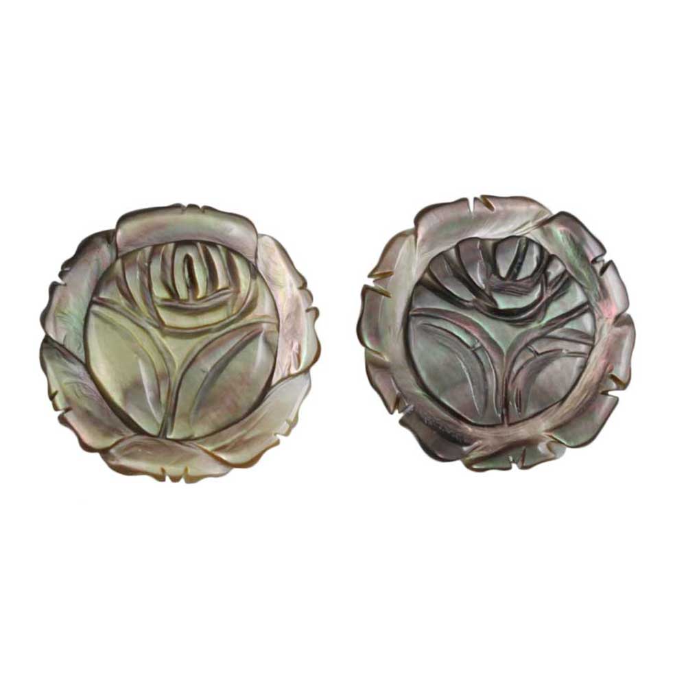 Brown Genuine Shell Engraved Rose Pierced Earring - SLP061E - Lilylin Designs