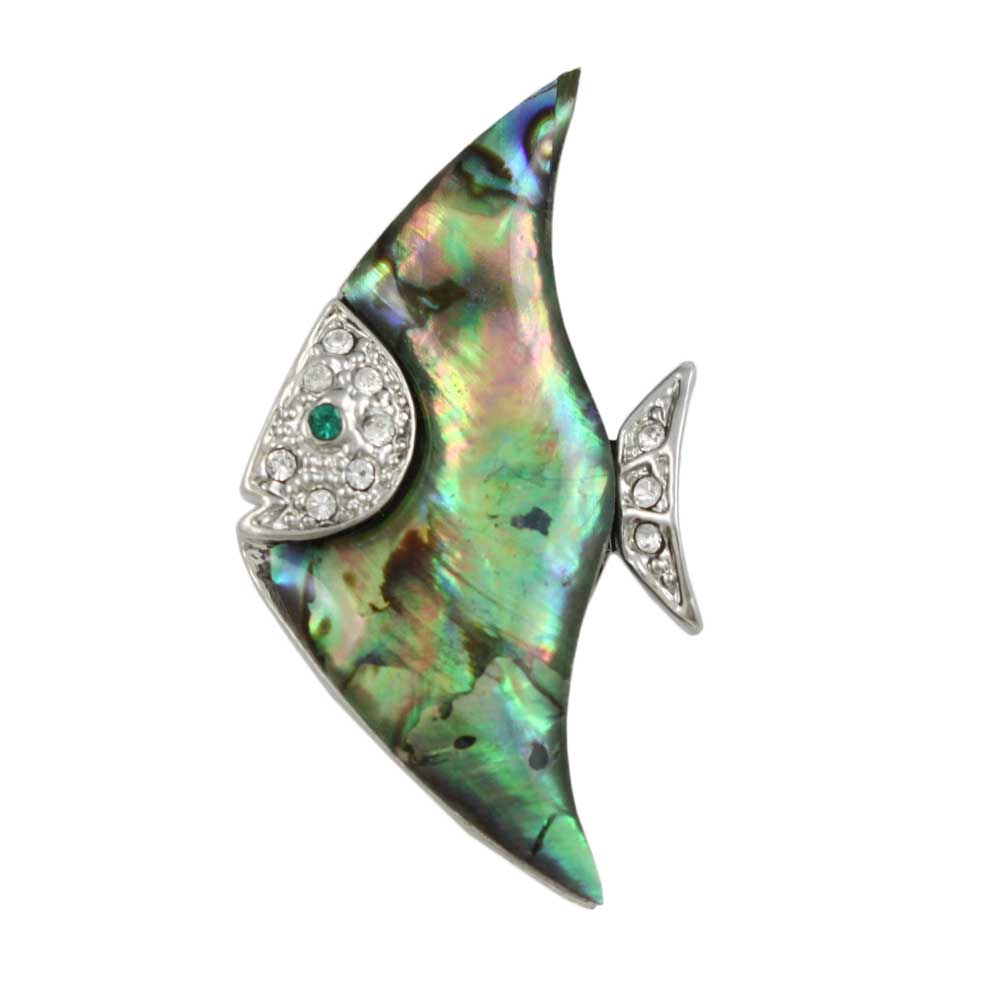 Lilylin Designs Blue Green Paua Shell with Crystals Angelfish Pin