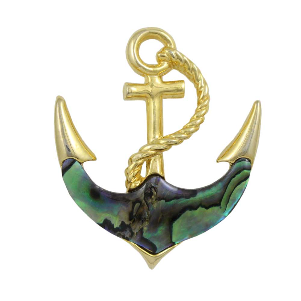 Blue and Green Genuine Paua Shell Anchor Brooch Pin - SLP945A - Lilylin Designs