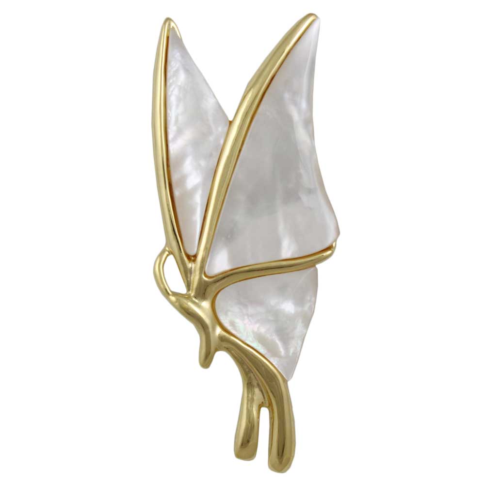 White Shell Profile Butterfly Brooch Pin - SLP981D - Lilylin Designs
