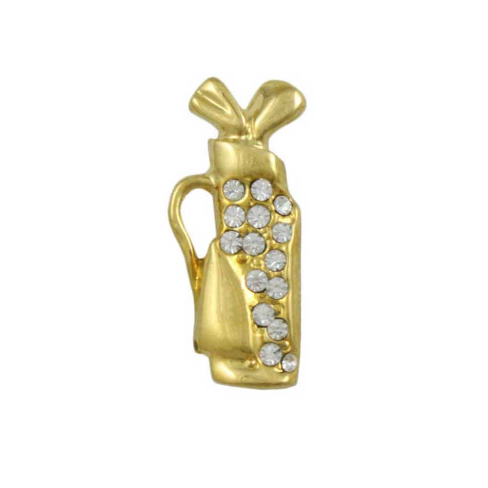 Small Gold Golf Bag and Clubs with Crystals Lapel Pin - SP325B - Lilylin Designs