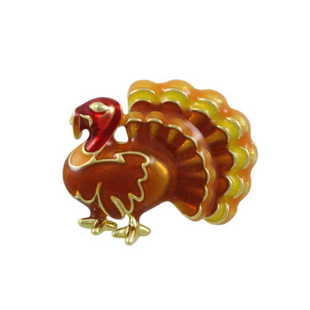 Lilylin Designs Small Turkey Lapel Pin Brown, Orange and Yellow Enamel