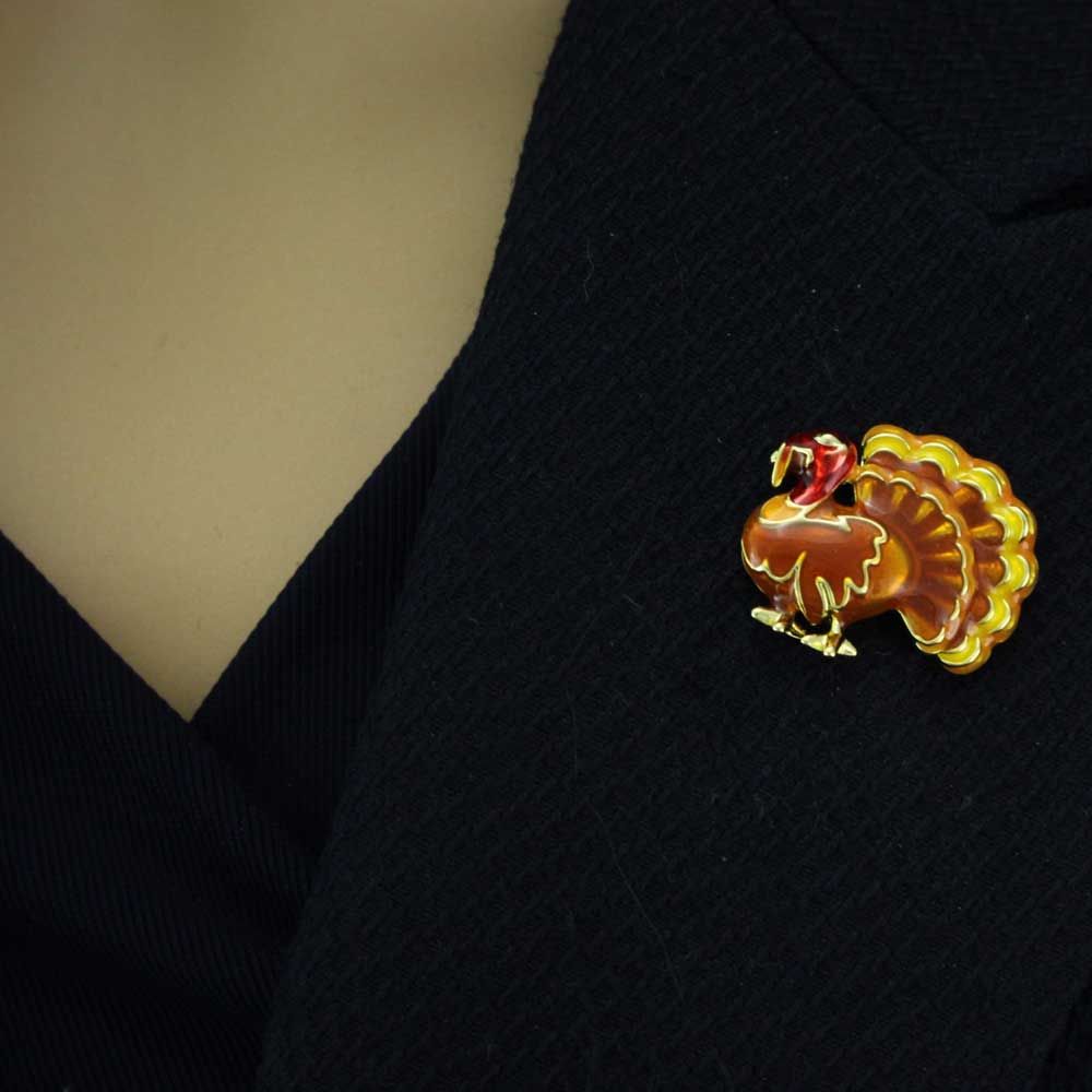 Small Turkey Lapel Pin Brown, Orange and Yellow Enamel - SPA203 - Lilylin Designs