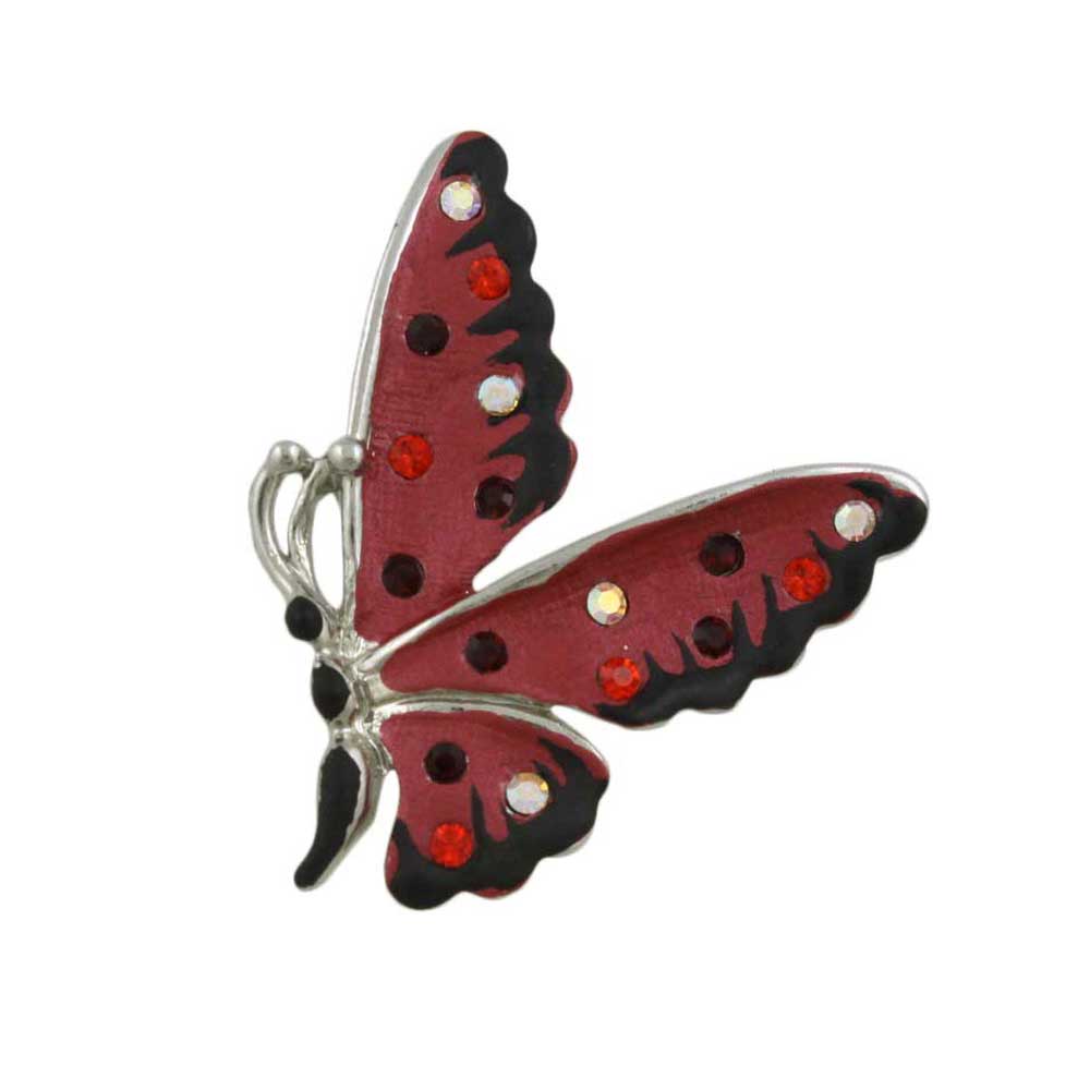 Lilylin Designs Red and Black Enamel Butterfly Lapel Tac Pin