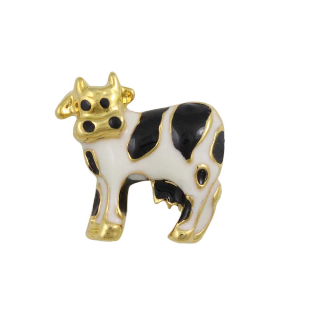 Small Black and White Enamel Dairy Cow Lapel Tac Pin - SPA516 - Lilylin Designs