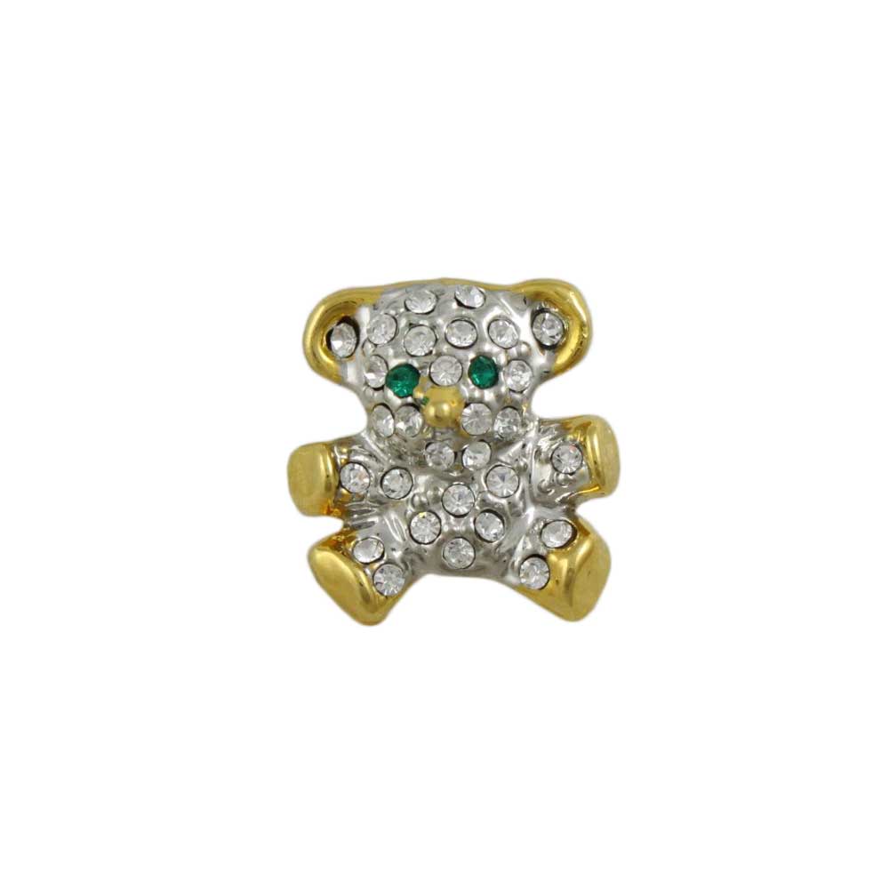 Tiny Gold and Silver Crystal Teddy Bear Lapel Tac Pin - SPA635A - Lilylin Designs
