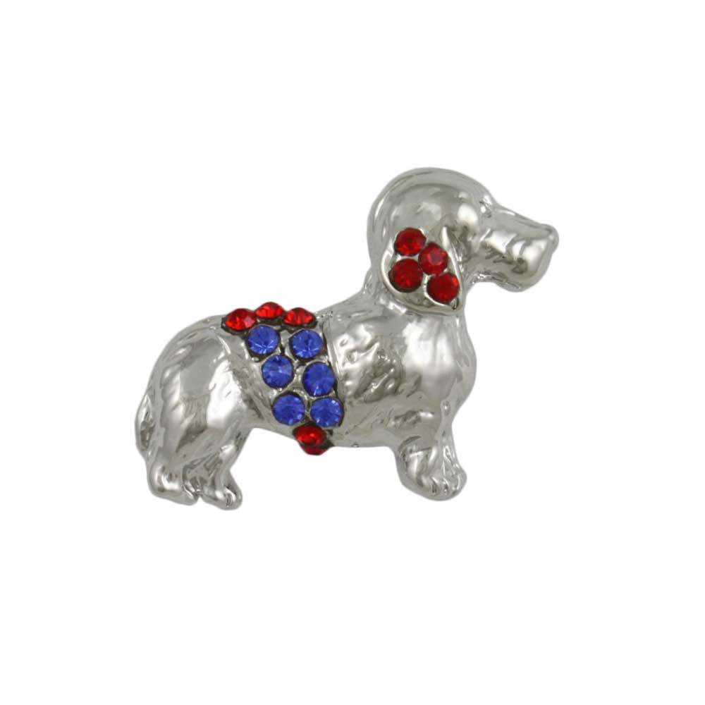 Lilylin Designs Red Blue Crystal Patriotic Dachshund Dog Lapel Pin 
