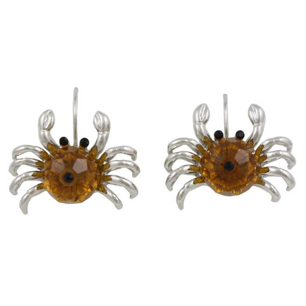 Brown Bead Crab with Black Eyes Pierced Leverback Earring - SPA914E - Lilylin Designs