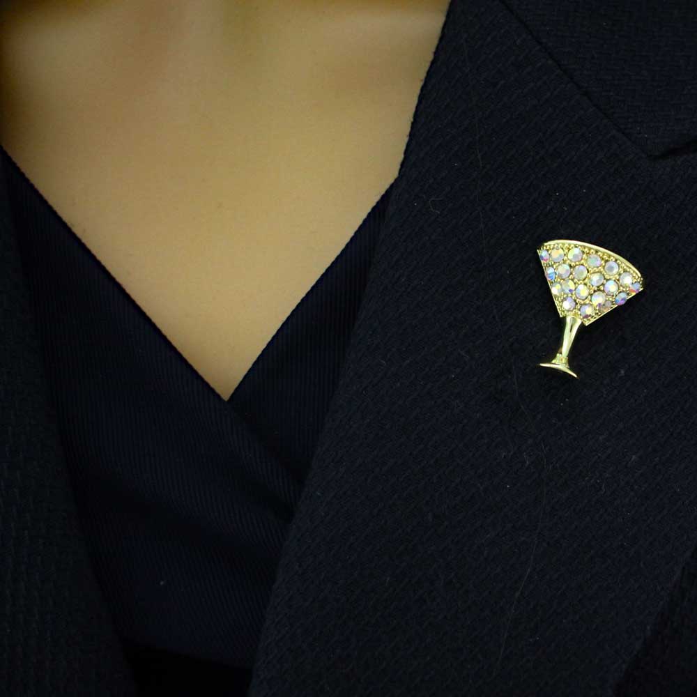 Small Crystal Martini/Champagne Glass Lapel Tac Pin - SPF201 - Lilylin Designs