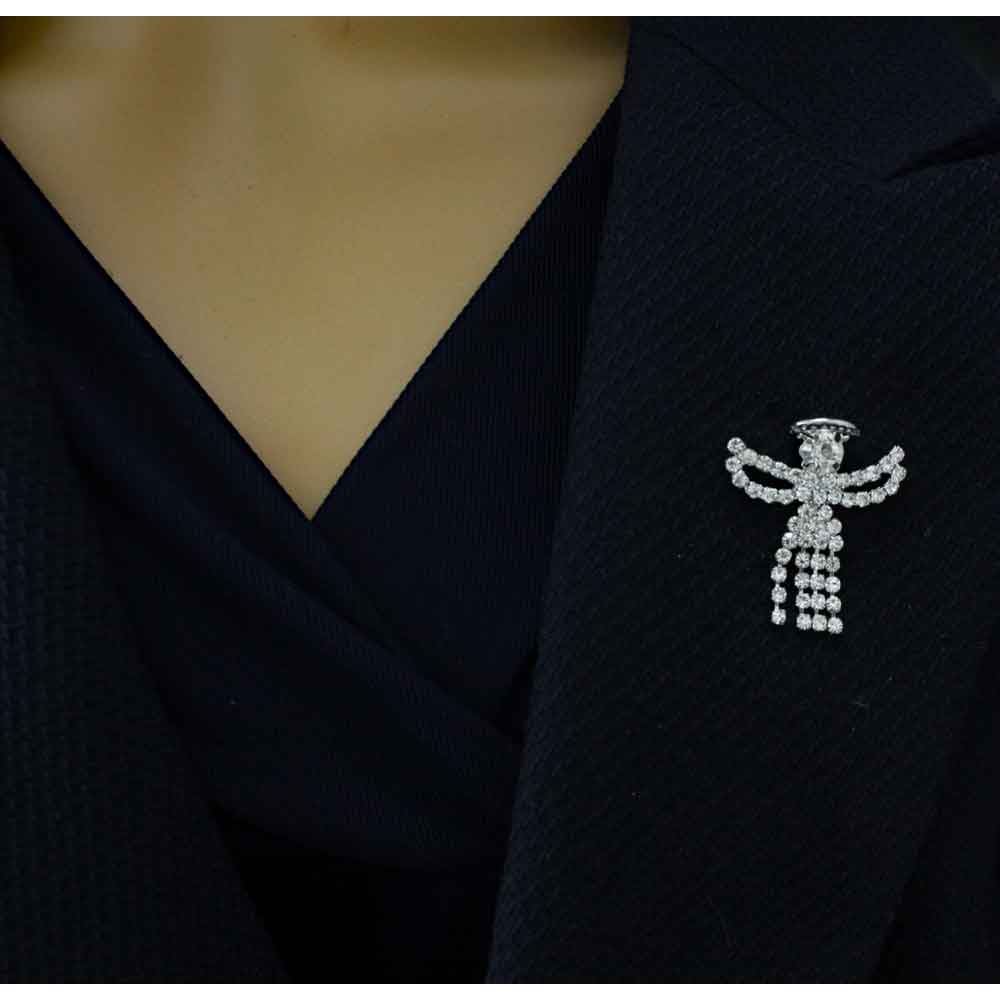Crystal Angel with Clear Crystal Dress Lapel Tac Pin - SPF601 - Lilylin Designs
