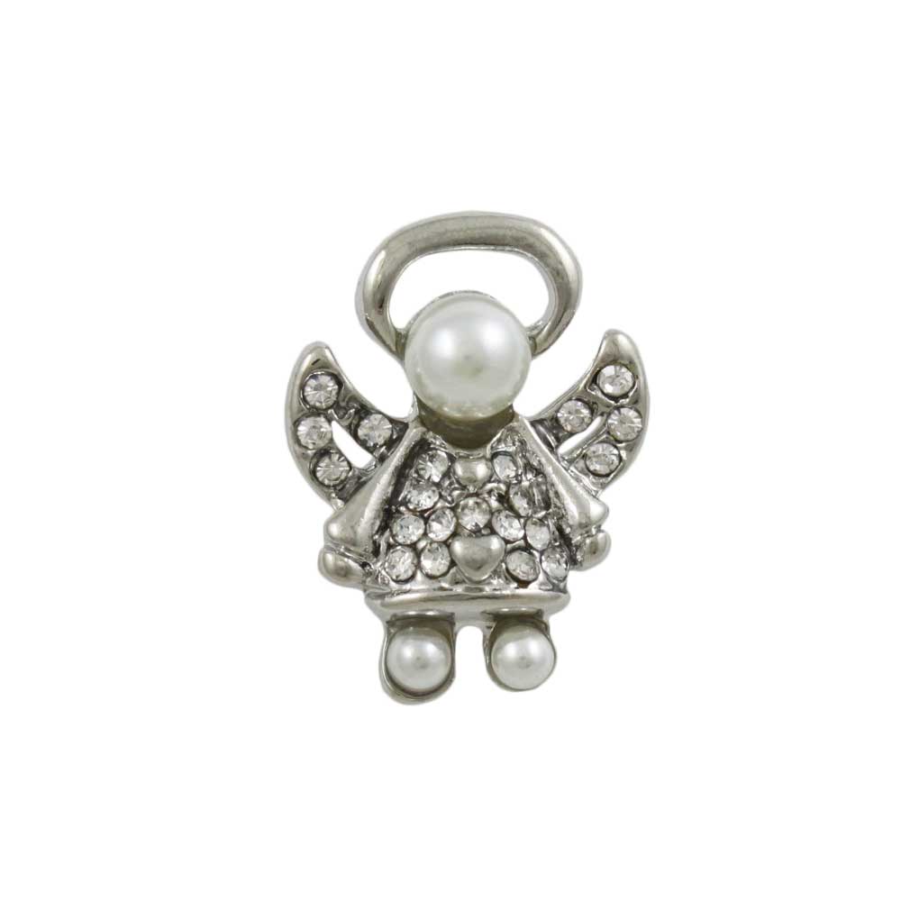 Small Silver Pearl Head Crystal Angel Lapel Tac Pin - SPF627 - Lilylin Designs