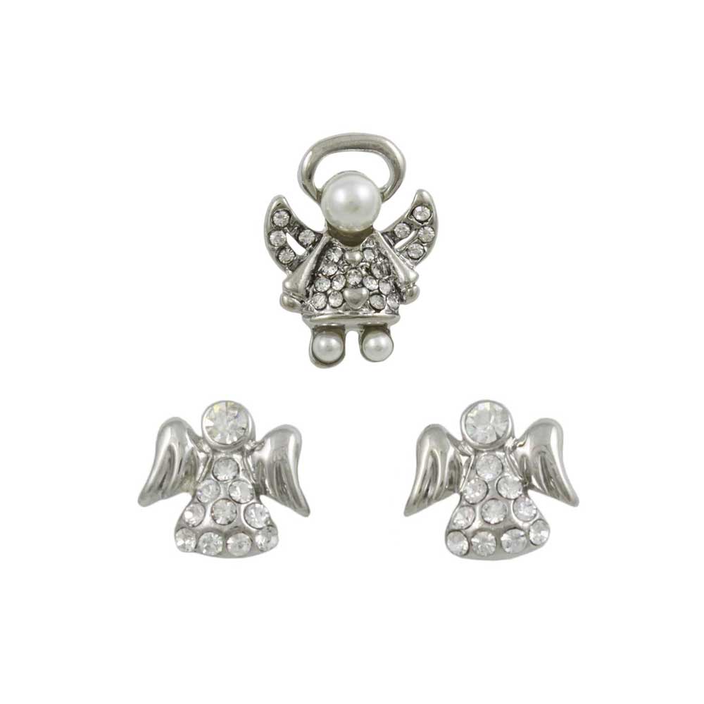 Silver Little Angel Lapel Tac Pin and Earring Gift Set - SPF627BS - Lilylin Designs