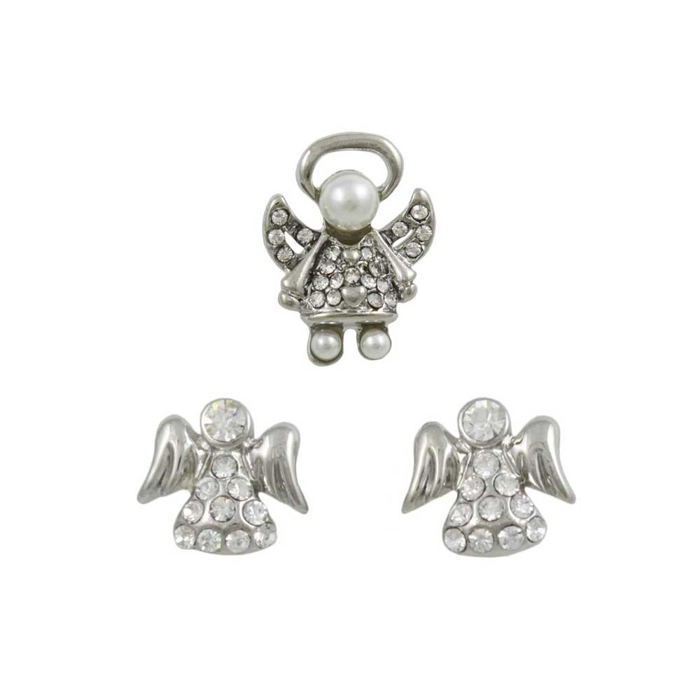 Lilylin Designs Silver Angel Lapel Tac Pin and Earring Gift Set