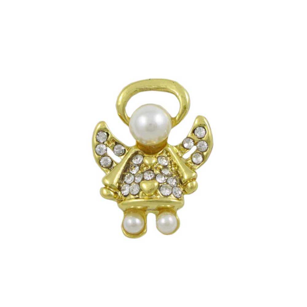 Small Gold Pearl Head Crystal Angel Lapel Tac Pin - SPF627G - Lilylin Designs