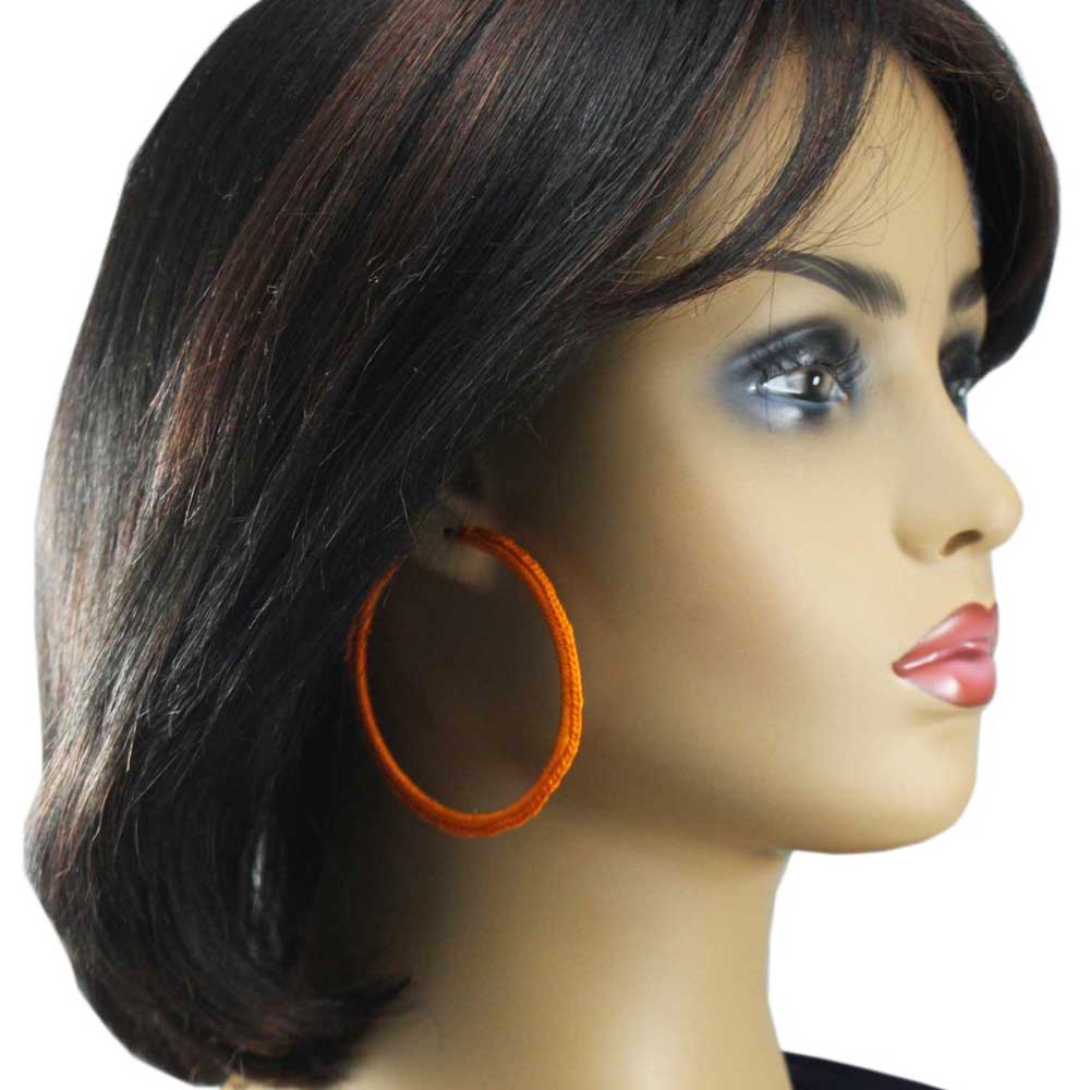 Large Dark Orange Crochet Hoop Pierced Earring - STXE28 - Lilylin Designs