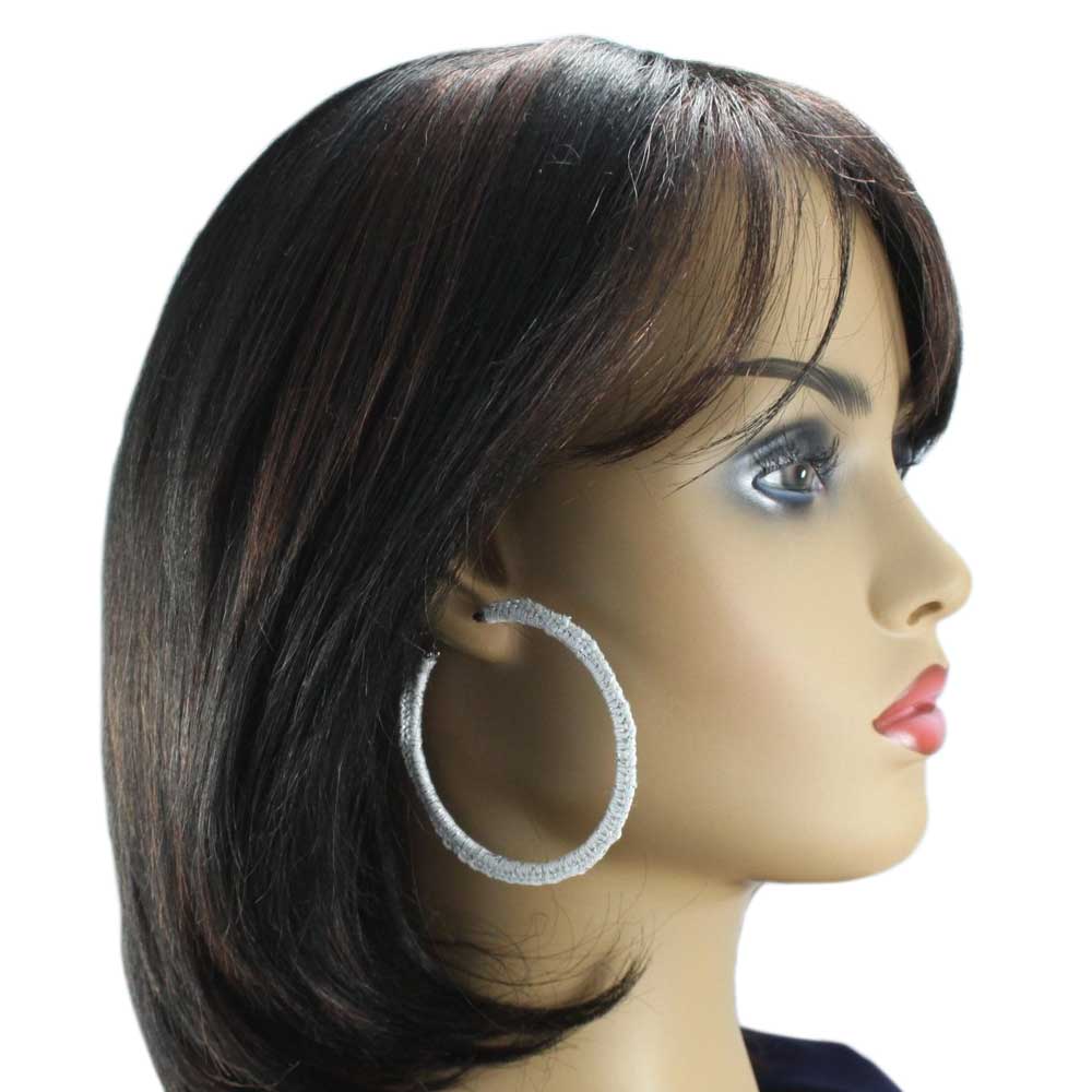 Large Sparkling White Crochet Hoop Pierced Earring - STXE29 - Lilylin Designs