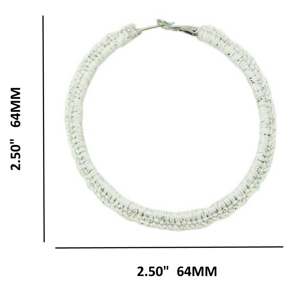 Large Sparkling White Crochet Hoop Pierced Earring - STXE29 - Lilylin Designs