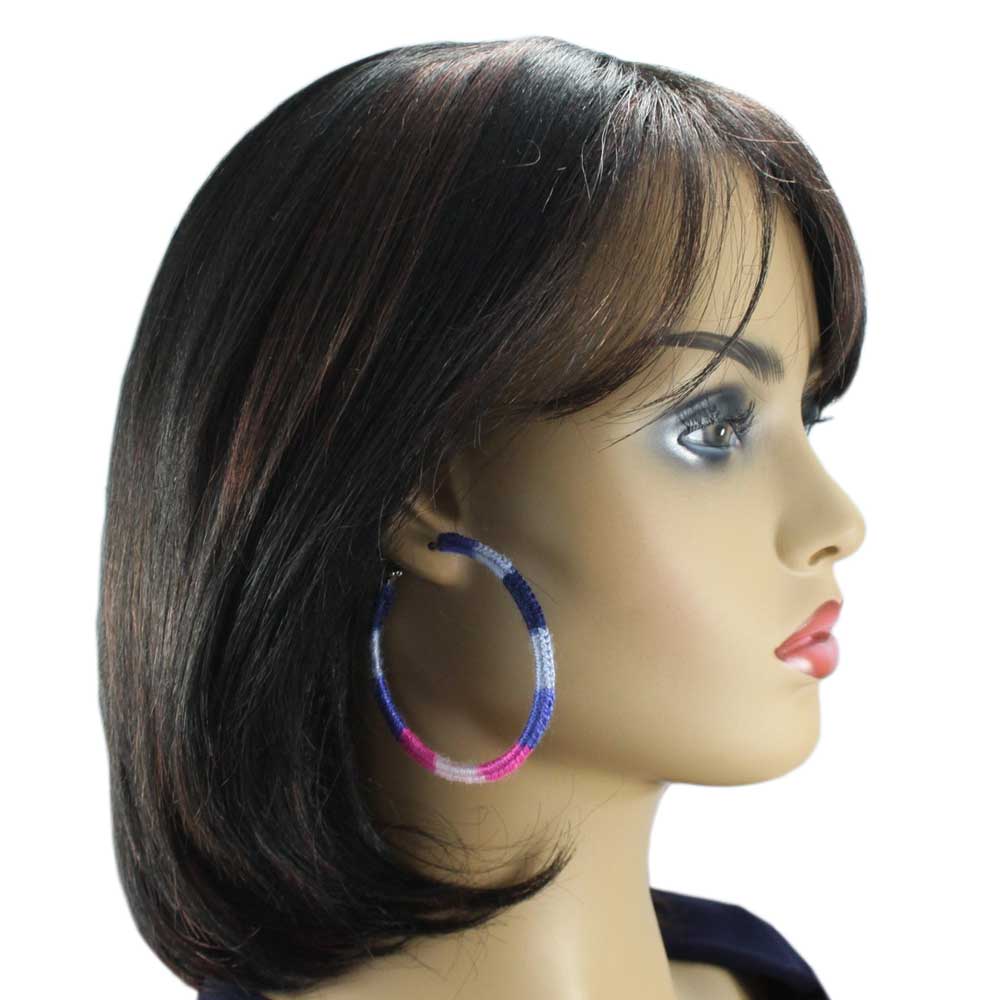 Large Blue and Pink Crochet Hoop Pierced Earring - STXE31 - Lilylin Designs
