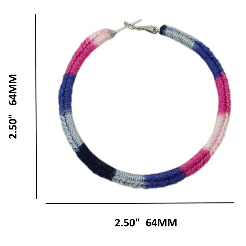 Large Blue and Pink Crochet Hoop Pierced Earring - STXE31 - Lilylin Designs