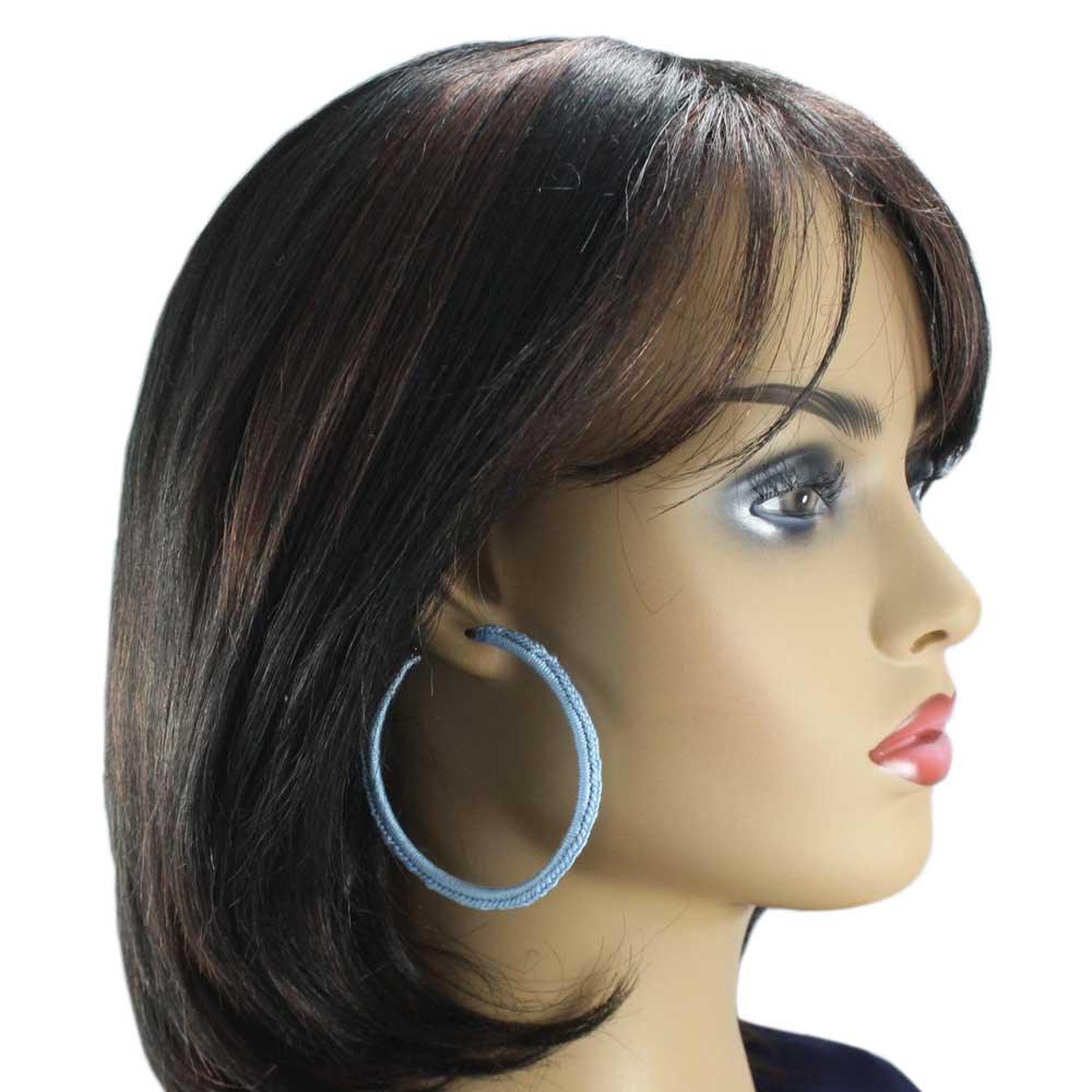 Large Sky Blue Crochet Hoop Pierced Earring - STXE32 - Lilylin Designs