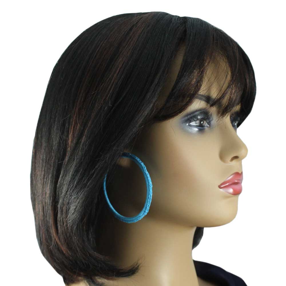 Large Turquoise Blue Crochet Hoop Pierced Earring - STXE34 - Lilylin Designs