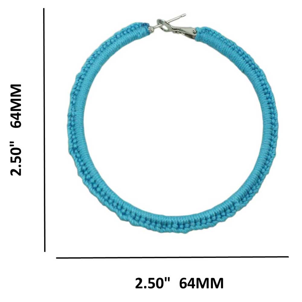Large Turquoise Blue Crochet Hoop Pierced Earring - STXE34 - Lilylin Designs