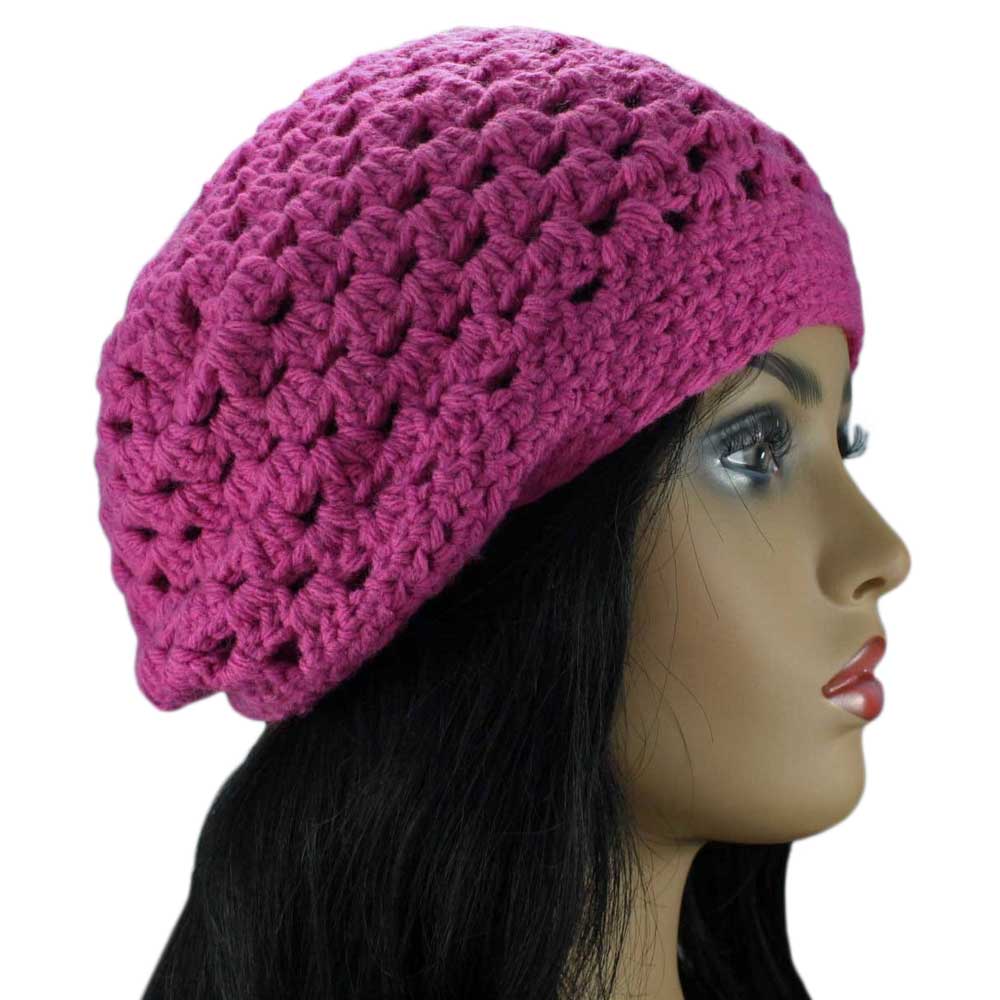 Hot Pink Granny Square Crochet Beanie Hat Med/Large - STXH10 - Lilylin Designs