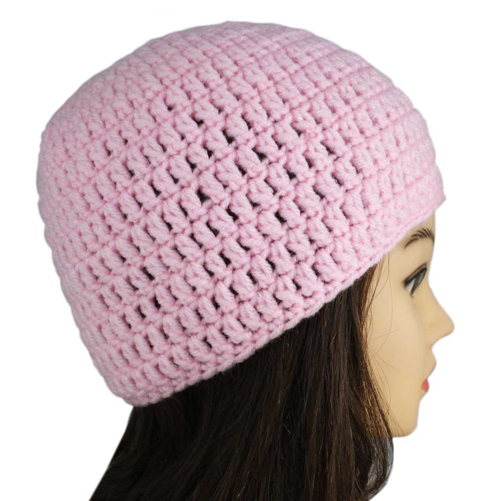 Lilylin Designs Baby Pink Small/Medium Crochet Beanie Hat-side