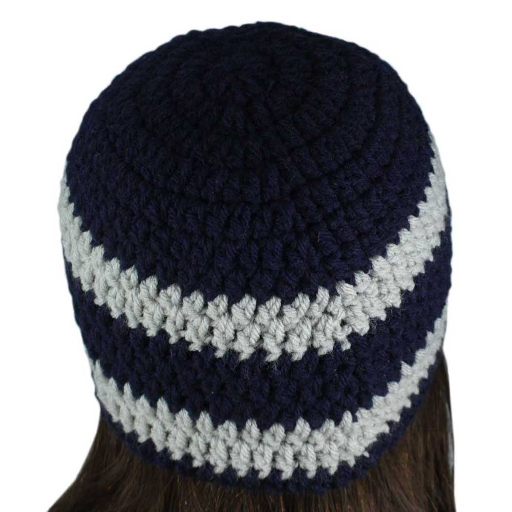 Navy Blue and Gray Crochet Beanie Hat Small/Medium - STXH15SM - Lilylin Designs
