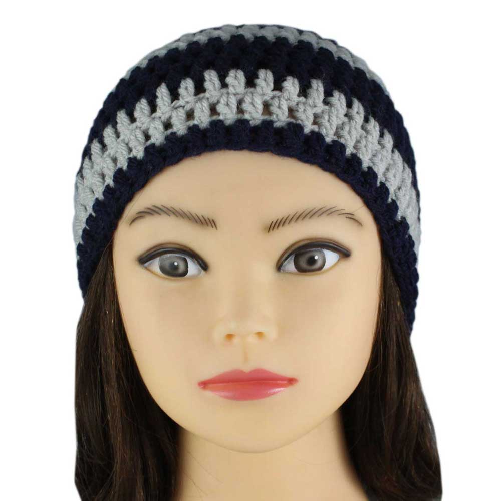Navy Blue and Gray Crochet Beanie Hat Small/Medium - STXH15SM - Lilylin Designs