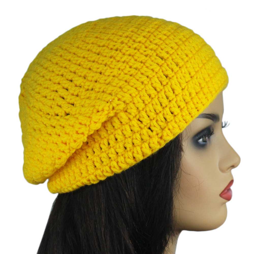 Lilylin Designs Gold Yellow Medium/Large Crochet Slouchy Hat-side