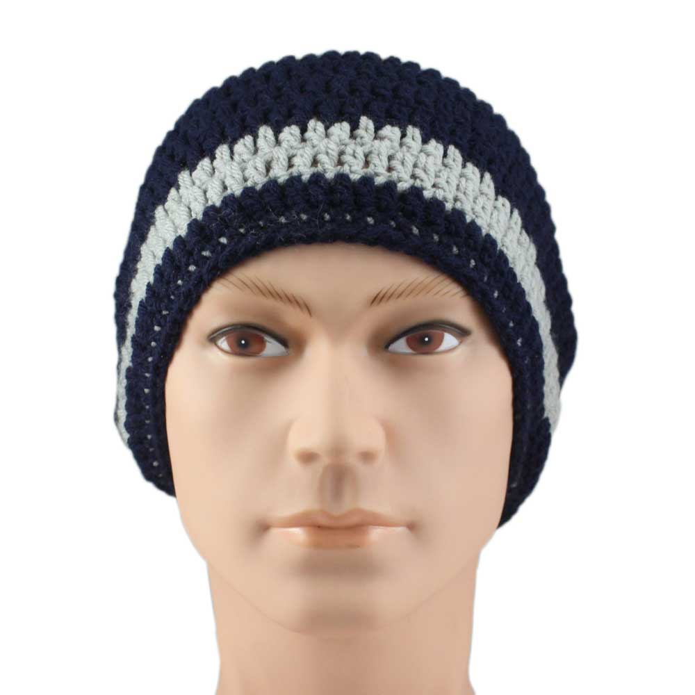Navy Blue and Gray Crochet Slouchy Hat Large/XL - STXH18LX - Lilylin Designs