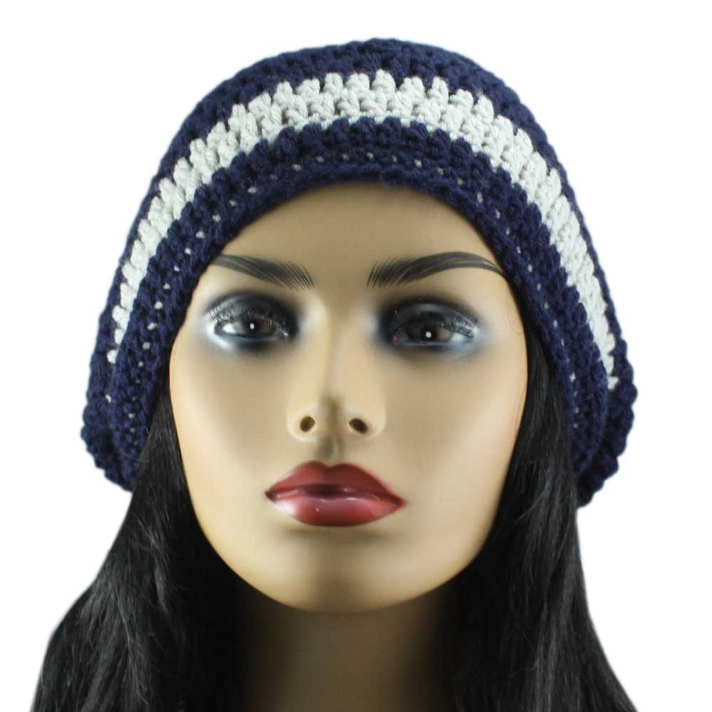 Navy Blue and Gray Crochet Slouchy Hat Large/XL - STXH18LX - Lilylin Designs