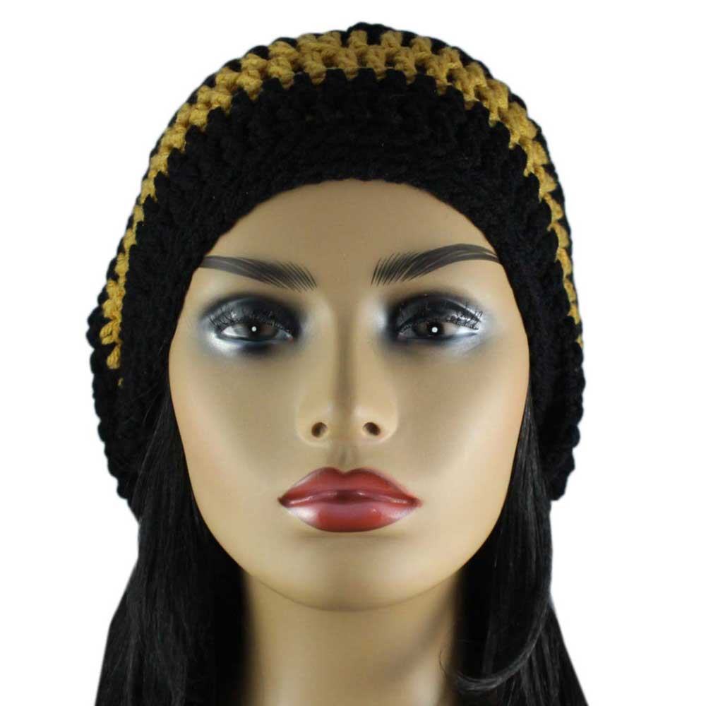 Black and Gold Crochet Slouchy Hat Large/XL - STXH19LX - Lilylin Designs