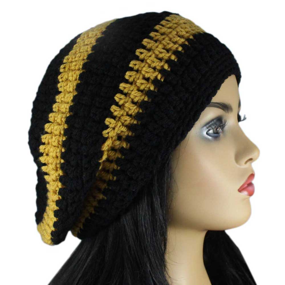Black and Gold Crochet Slouchy Hat Large/XL - STXH19LX - Lilylin Designs