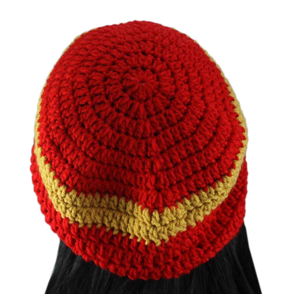 Red and Gold Crochet Beanie Hat Large/XL - STXH21LX - Lilylin Designs