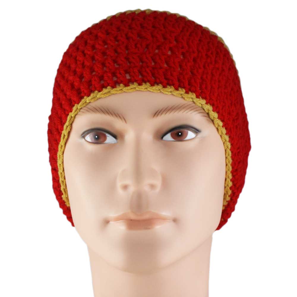 Red and Gold Crochet Beanie Hat Large/XL - STXH21LX - Lilylin Designs