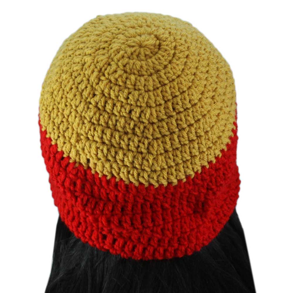 Red with Gold Top Crochet Beanie Hat Medium/Large - STXH22ML - Lilylin Designs