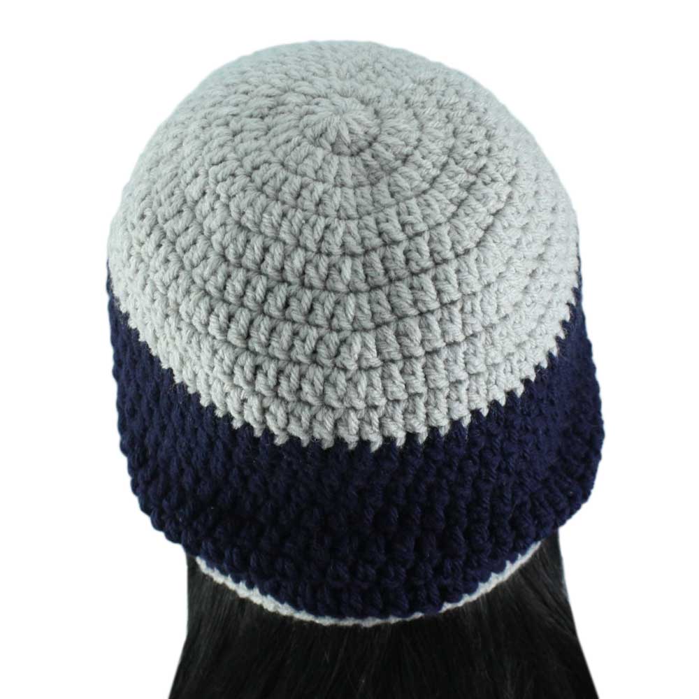 Navy Blue with Gray Top Crochet Beanie Hat Medium/Large - STXH23ML - Lilylin Designs