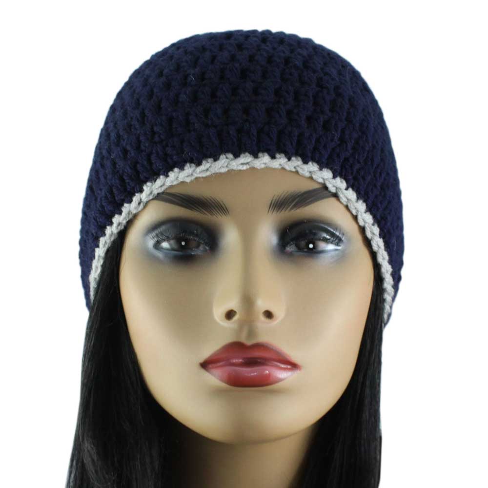 Navy Blue with Gray Top Crochet Beanie Hat Medium/Large - STXH23ML - Lilylin Designs