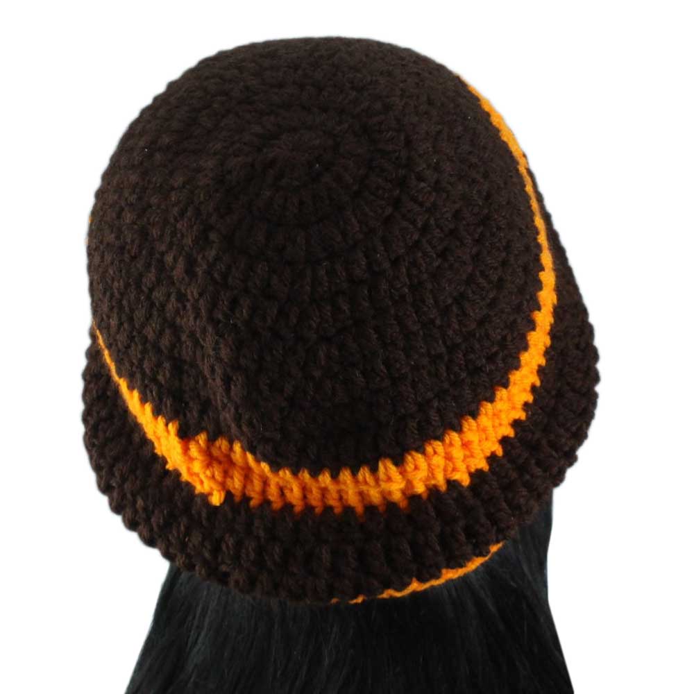 Brown with Orange Stripe Crochet Beanie Hat Medium/Large - STXH24ML - Lilylin Designs