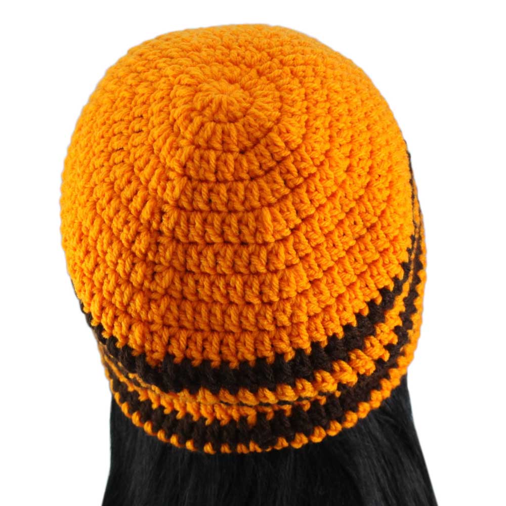 Orange with Brown Stripes Crochet Beanie Hat Medium/Large - STXH25ML - Lilylin Designs