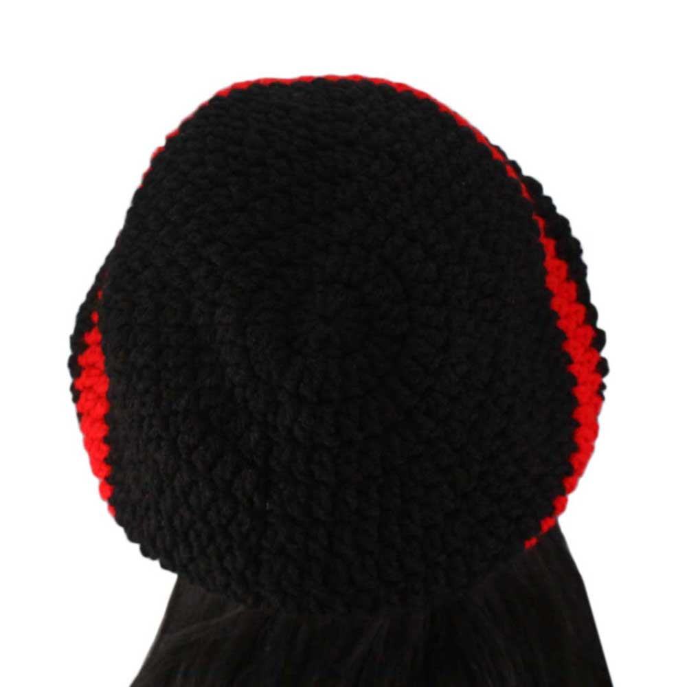 Black with Red Stripe Crochet Beanie Hat Large/Extra Large - STXH27LX - Lilylin Designs